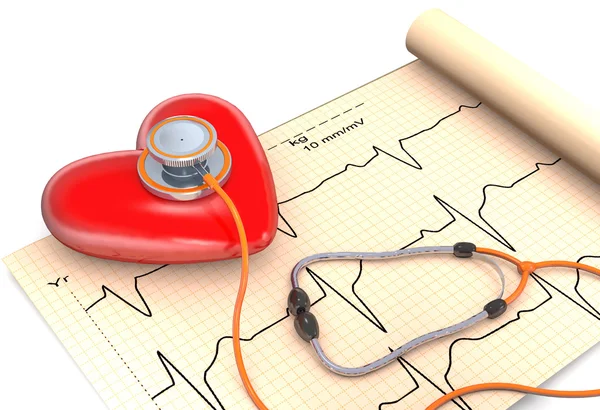 Estetoscopio, papel, cardiograma y corazón . — Foto de Stock