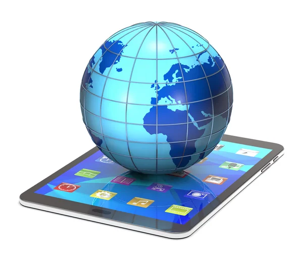 Tablet pc en globe. — Stockfoto