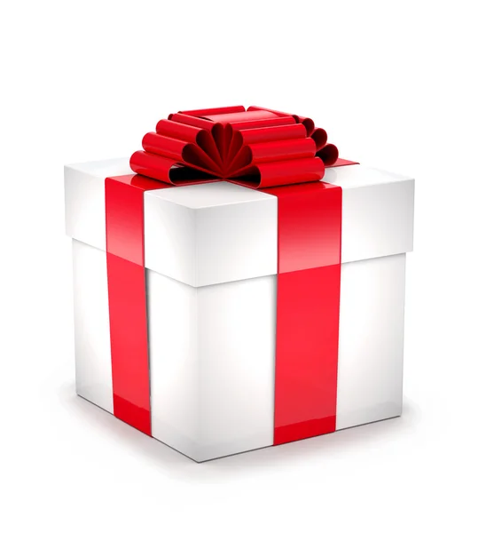 Gift box with red ribbon and bow. — Stock Photo, Image