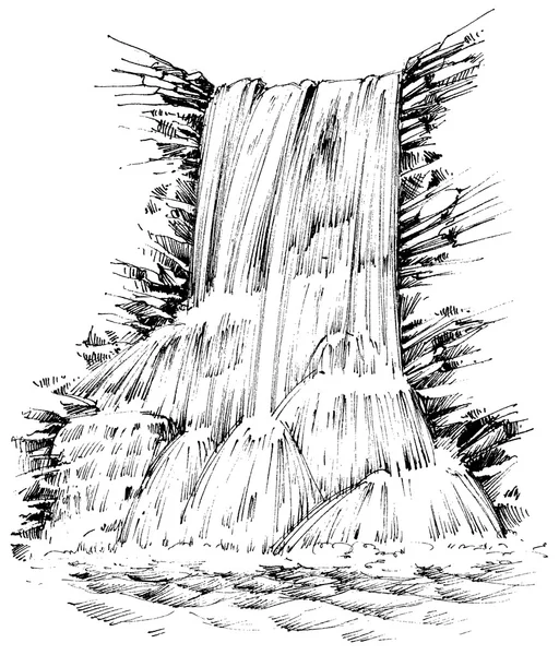 Montañas cascada ilustración gráfica — Archivo Imágenes Vectoriales