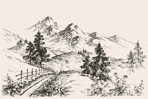 Un sentier dans les montagnes croquis — Image vectorielle