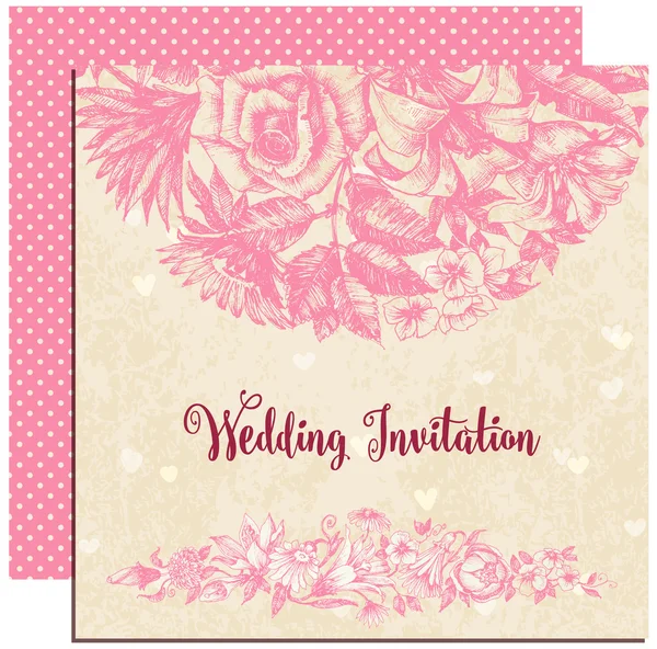 結婚式招待状、ビンテージ背景に花飾り — ストックベクタ