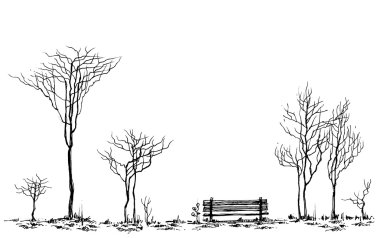 Stilize park dekor, tezgah ve çizim ağaçlar