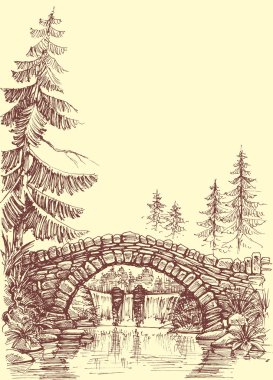 Çizim köprü. Nehir grafiğin üzerine köprü