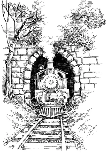 Stoomtrein in tunnel — Stockvector