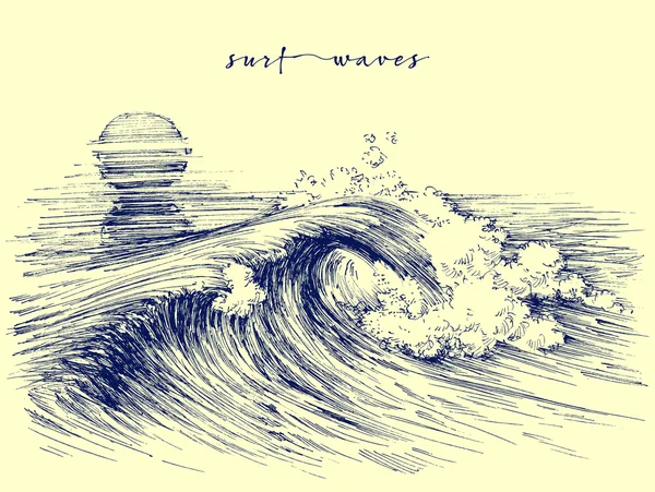 Olas de surf. Gráfico de olas marinas. Esbozo de onda oceánica — Archivo Imágenes Vectoriales