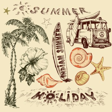 Yaz tatil vektör ayarla, öğeleri sörf