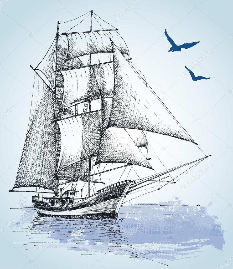 Boot tekening. Zeilboot vector schets — Stockvector © Danussa #118511992