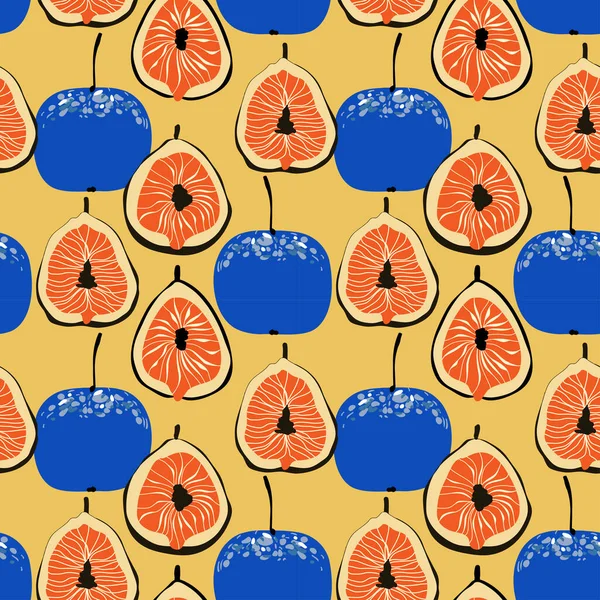 Fig Plum Fruits Seamless Pattern Retro Style — Stock Vector