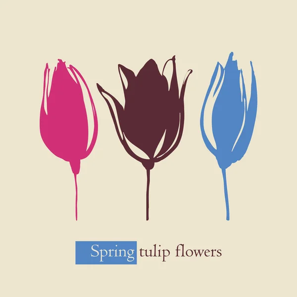 春のチューリップの花スタイリッシュな花のカード 手描きベクトルイラストのためのお祝いイベント — ストックベクタ