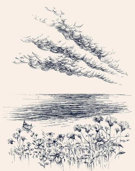 Морской Рисунок Вид Море Берега — стоковый вектор