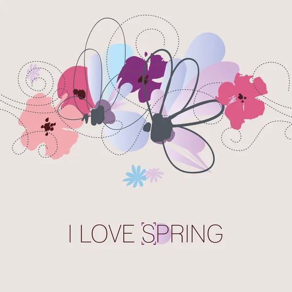 春の花の背景 アネモネと抽象的な花のデザイン — ストックベクタ