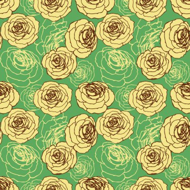 Çiçeksiz gül deseni yeşil arkaplan üzerinde retro tarzında