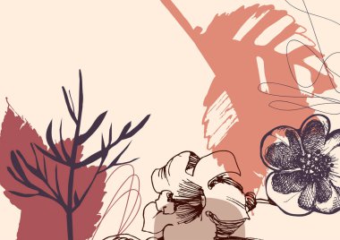 Doğa teması, kuru bitkiler ve sonbahar çiçekleri tasarımı üzerine soyut arkaplan