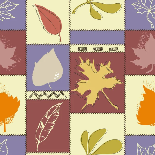 Herbst Blatt Nahtlose Muster Über Quadratische Farbblöcke — Stockvektor