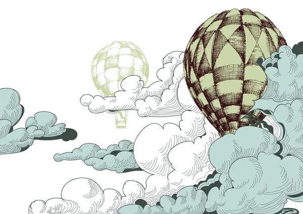 Warme Lucht Ballonnen Wolken Lucht Achtergrond Met Ruimte Voor Tekst — Stockvector