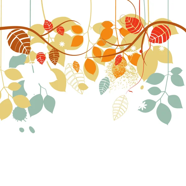 Fall background, tree branches and leaves in bright colors over — Stock Vector