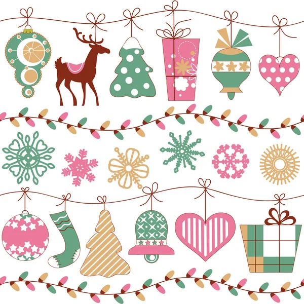 Christmas lights och ikoner horisontella sömlösa mönster — Stock vektor