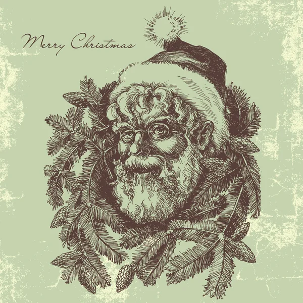 Vintage Santa Claus croquis portrait, carte de Noël en vieux fashi — Image vectorielle