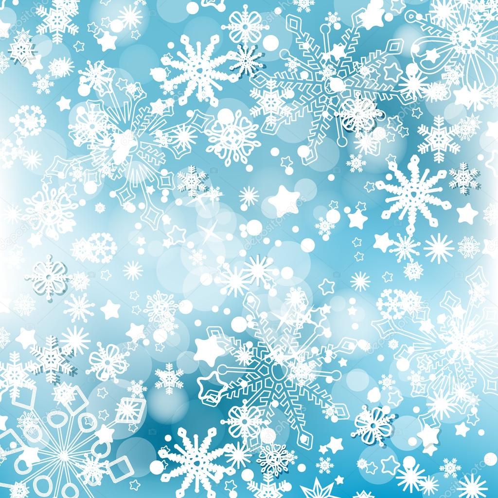 Winter snowflakes background over blue. Christmas design 