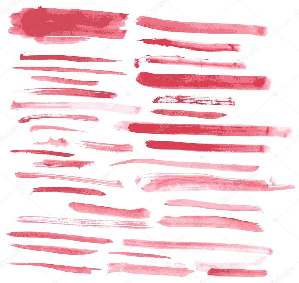 Watercolor red ink brush strokes vector set 
