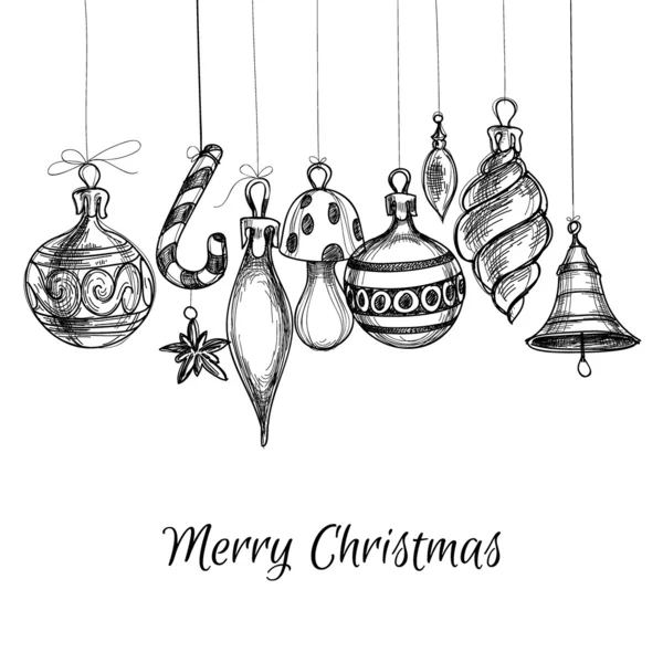 Adornos dibujados a mano de Navidad en blanco y negro — Vector de stock