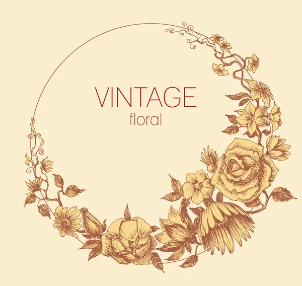 Marco floral redondo, vector de estilo vintage — Archivo Imágenes Vectoriales