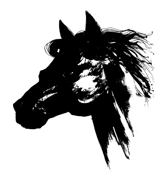 Black horse head carbon drawing — Stock Vector