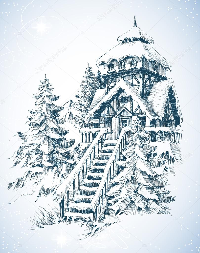 New Snow On A House Roof Drawing Sketch for Beginner