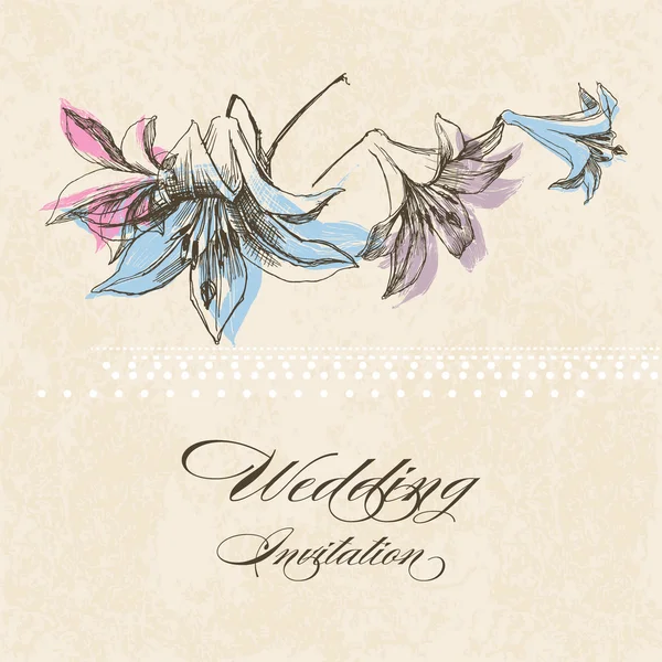 Bruiloft uitnodiging, lily bloem decoratie — Stockvector