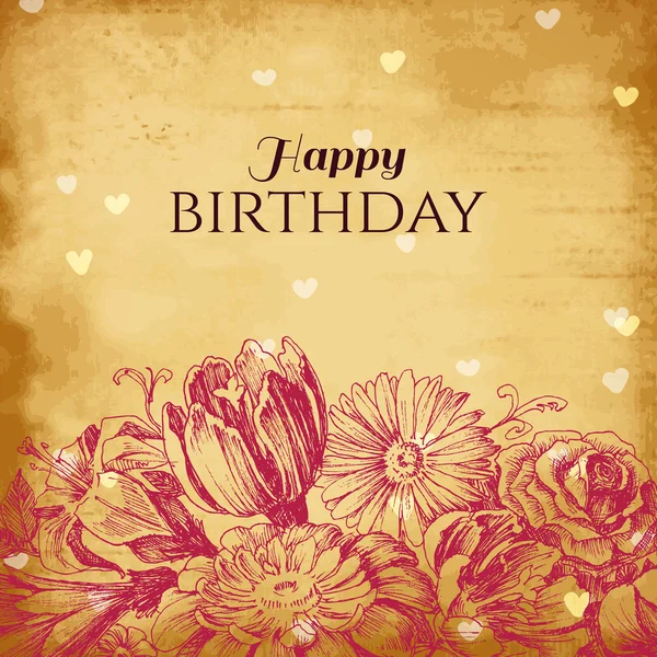 Fondo floral vintage, tarjeta de cumpleaños — Vector de stock