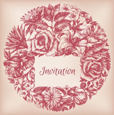 Yuvarlak çiçek dekorasyon, çerçeve metin için