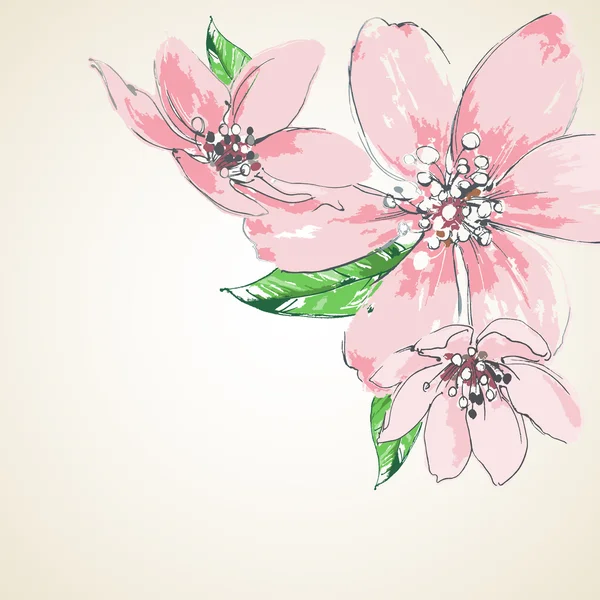 Růžové květy pozadí, rohové dekorace — Stockový vektor