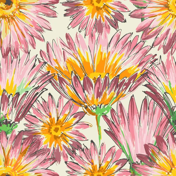 Retro naadloze bloemmotief, aquarel roze bloemen — Stockvector