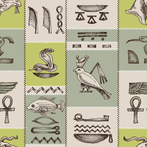 Egyptian hieroglyphs seamless pattern