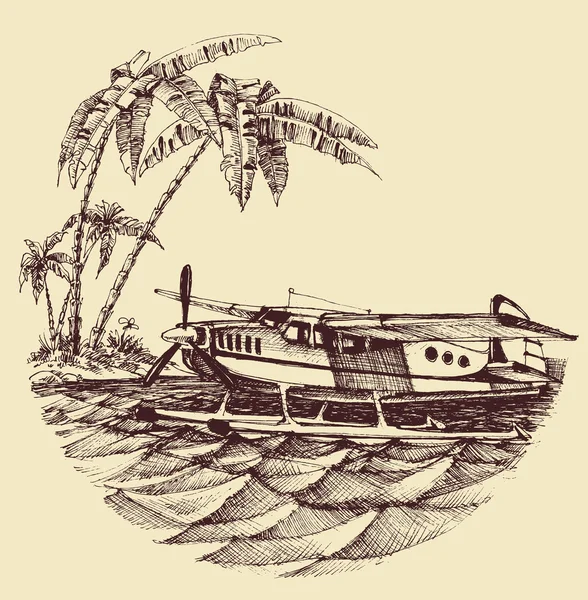 Wasserflugzeug auf See Vektor Illustration — Stockvektor