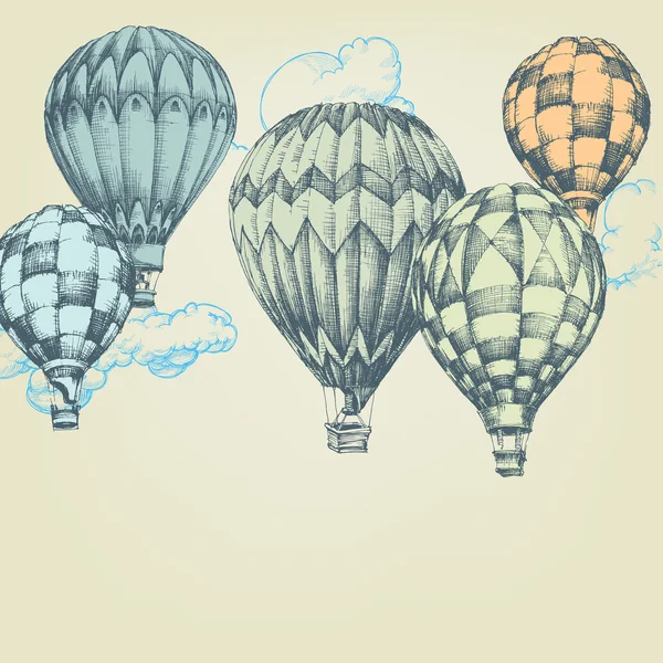 Globos de aire caliente en el fondo del cielo — Vector de stock