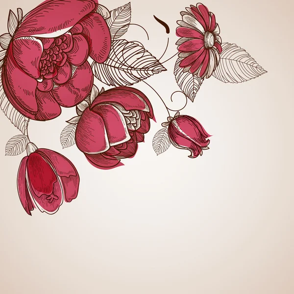 Fond floral, fleurs branche coin ornement — Image vectorielle