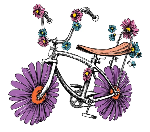 Ποδήλατο με λουλούδια χαριτωμένο σχεδιασμό στοιχείο για διάφορες εκδηλώσεις — Διανυσματικό Αρχείο