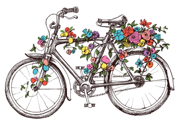 Bike with flowers, design element for wedding invitations