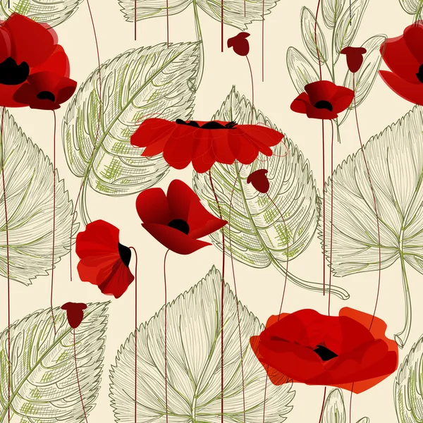 Motif floral sans couture, pavot — Image vectorielle