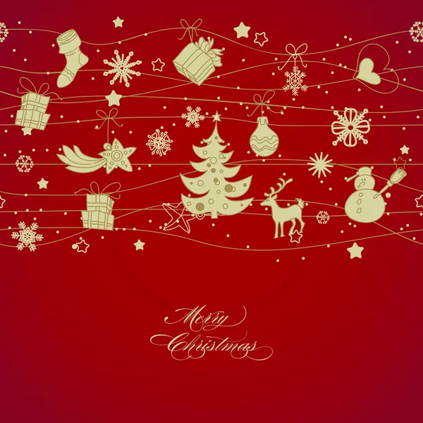 Zlatý vánoční ozdoby na červeném pozadí — Stockový vektor