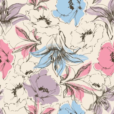 Çiçek seamless modeli, zambaklar ve haşhaş kağıt veya metin yazdırma