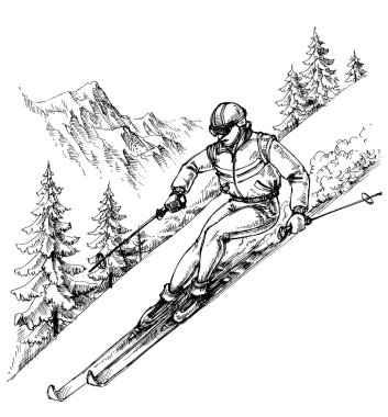 Skier in mountains landscape vector
