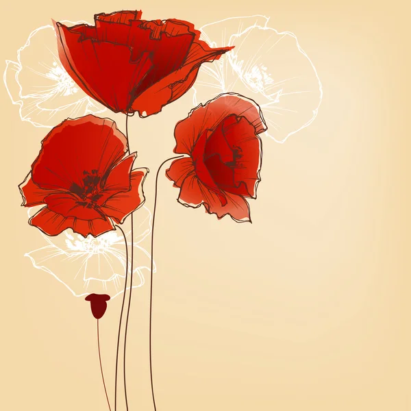 Bloem achtergrond voor wenskaarten, poppy ontwerp — Stockvector