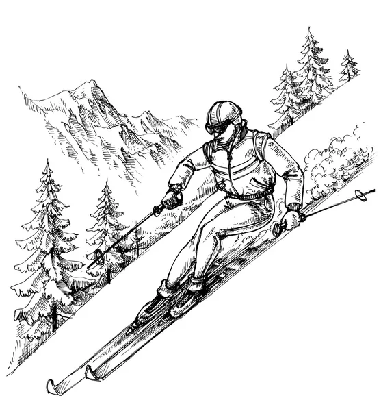 Skier in mountains landscape — Stock Vector