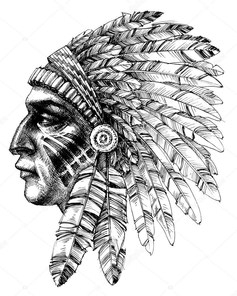 Native american indian warrior profile