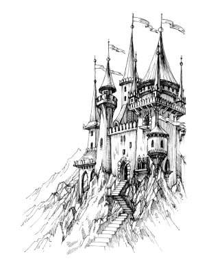 A fairytale castle in mountains clipart