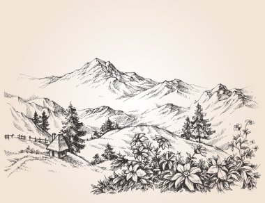 Dağlar manzara kroki