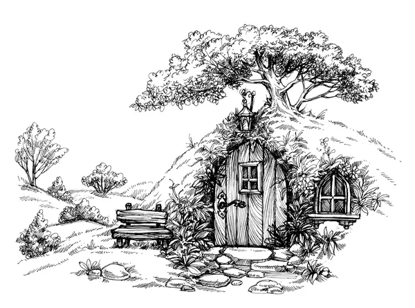 A dwarf house in the woods sketch — Stock Vector